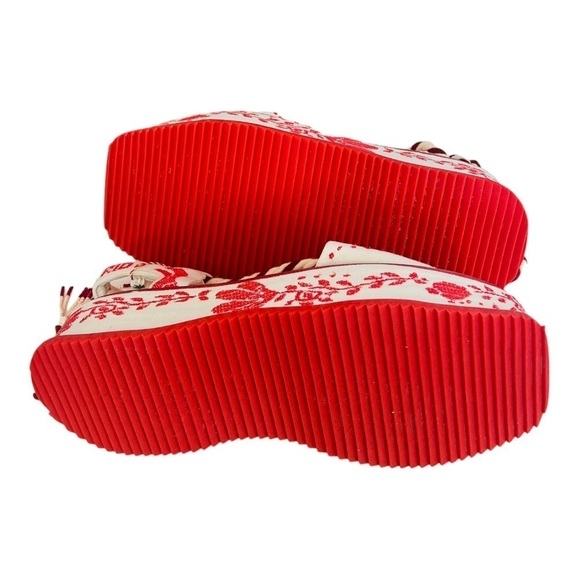 FARM RIO Red Embroidery Cross Stitch Flatform Ankle Lace Up Sandals NEW $285 - Picture 15 of 16